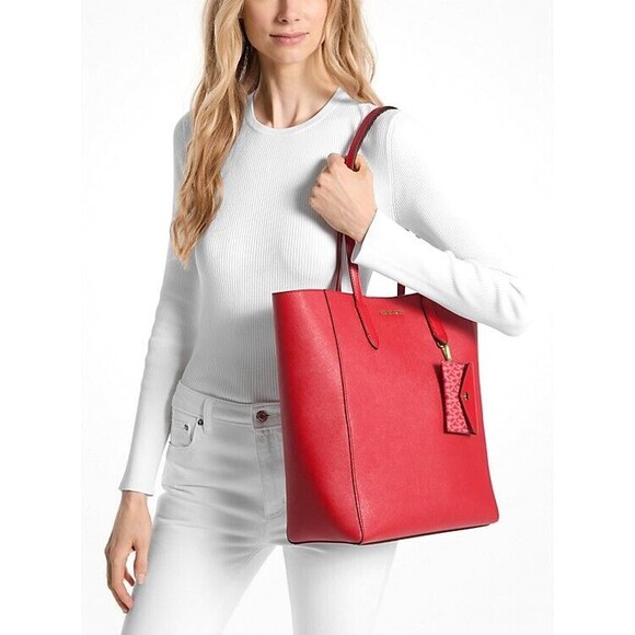 New Michael Kors Vincent Large Leather Tote Bag with Card Case Bright Red - Picture 1 of 4